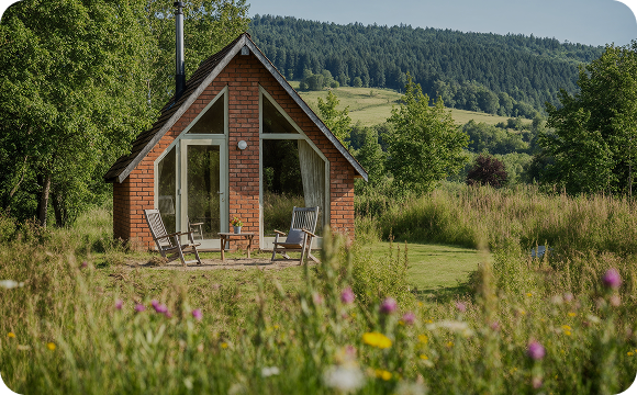 Photo of a house in a field.