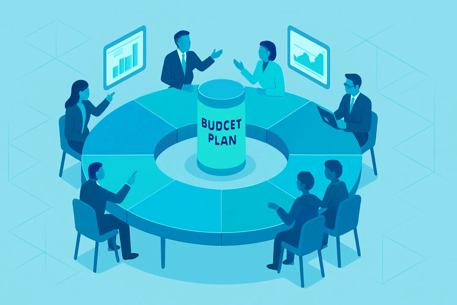 Des professionnels collaborent autour d'une table circulaire pour structurer un budget.