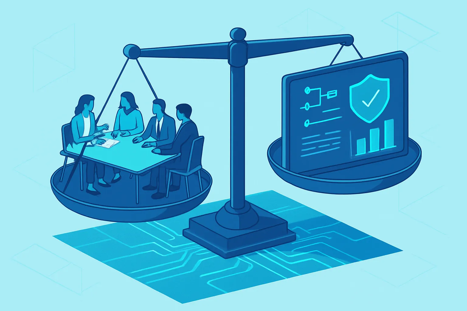 Une balance symbolisant l'équilibre entre gouvernance et innovation financière.