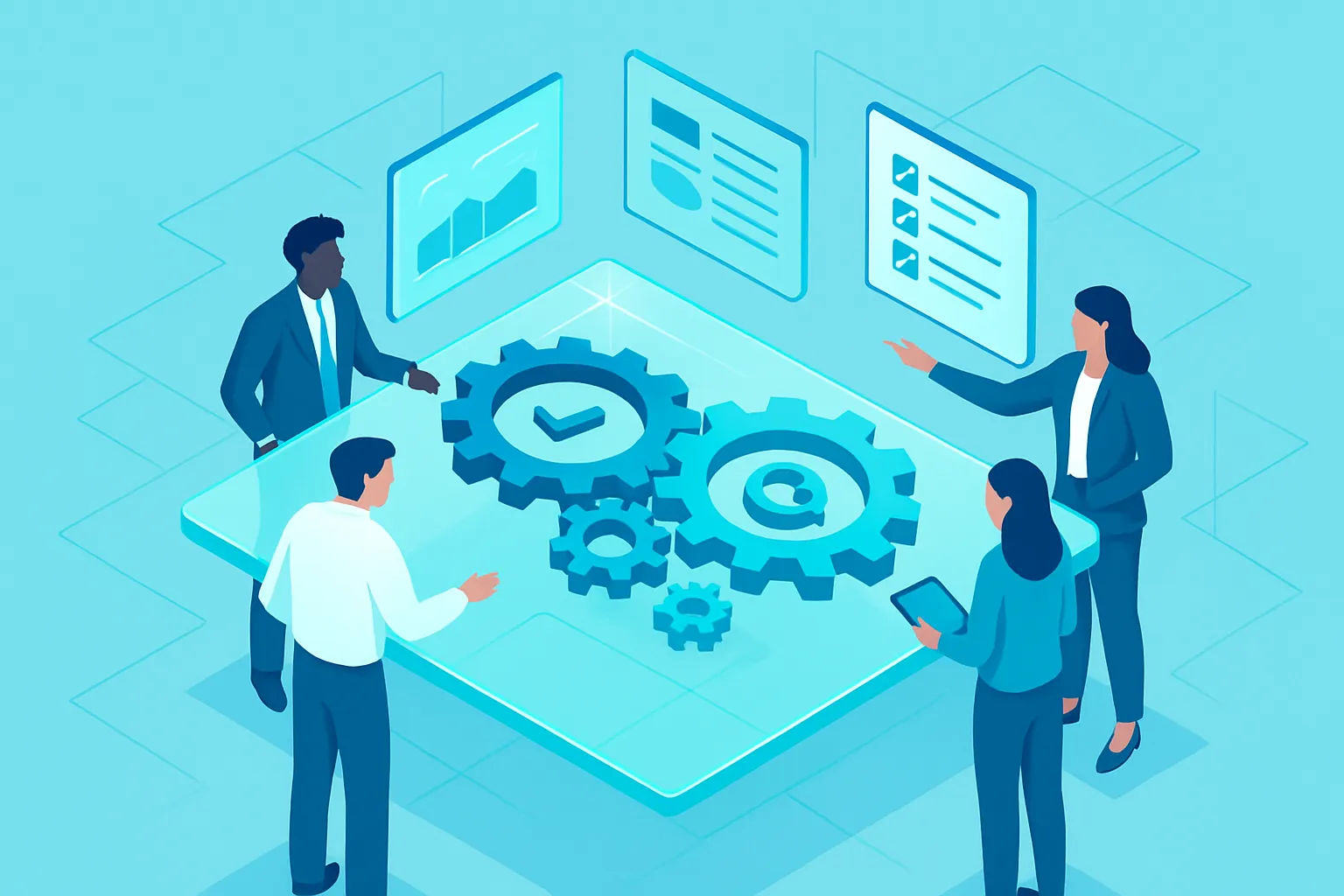 Une équipe diverse collabore autour d'une table pour l'audit des processus.