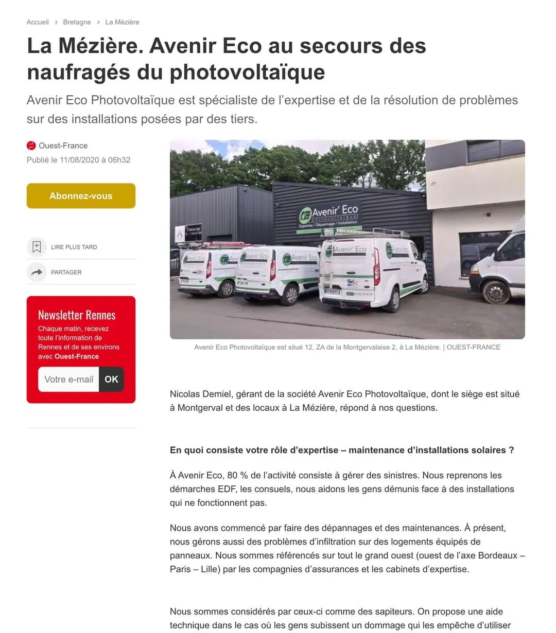 Article presse photovoltaique Avenir Eco
