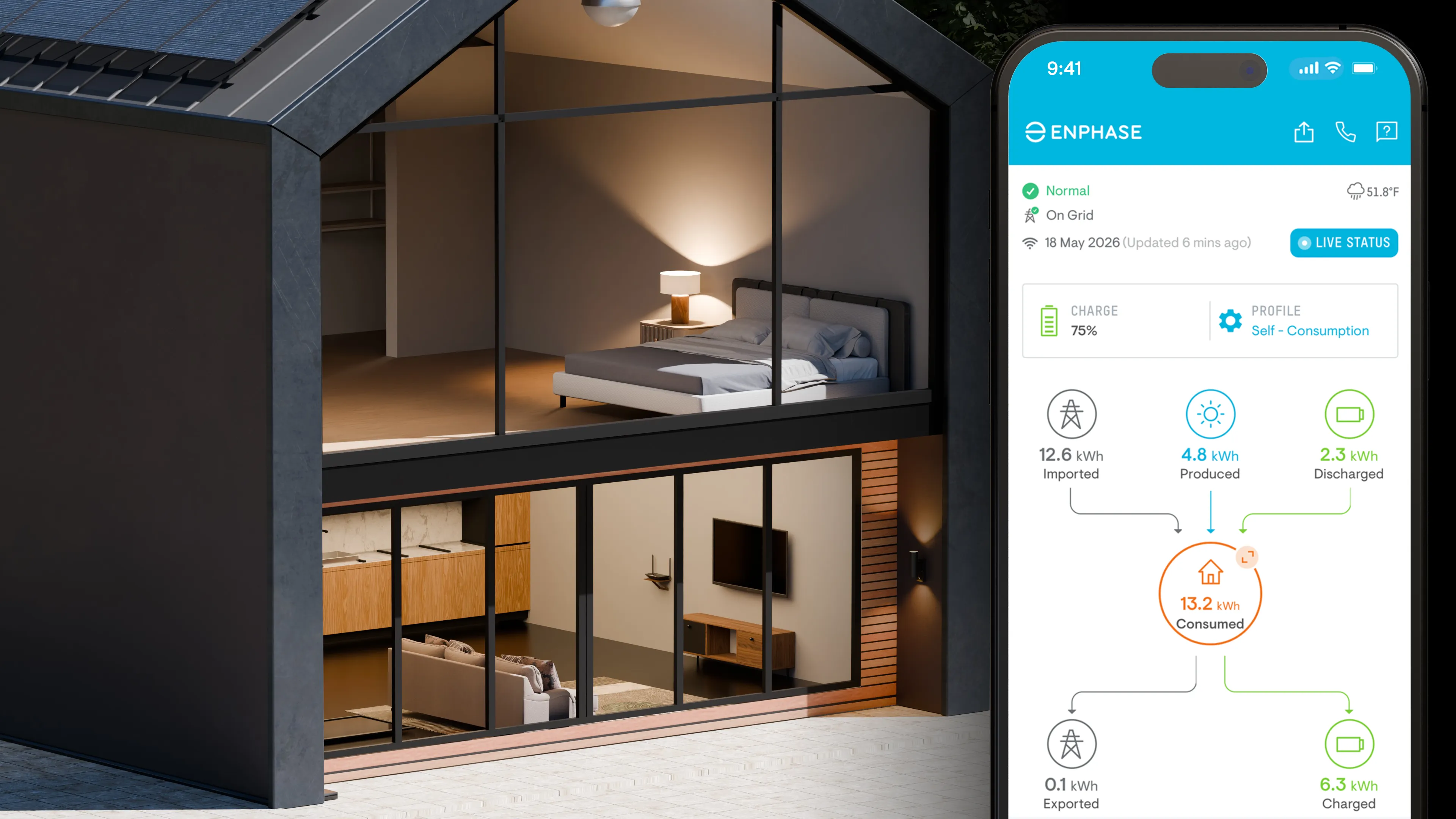 Maison équipée de panneaux solaires et de micro-onduleurs Enphase IQ8, production suivie panneau par panneau