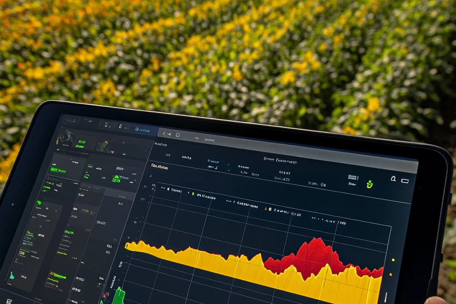 A person holding a tablet with a chart on it.