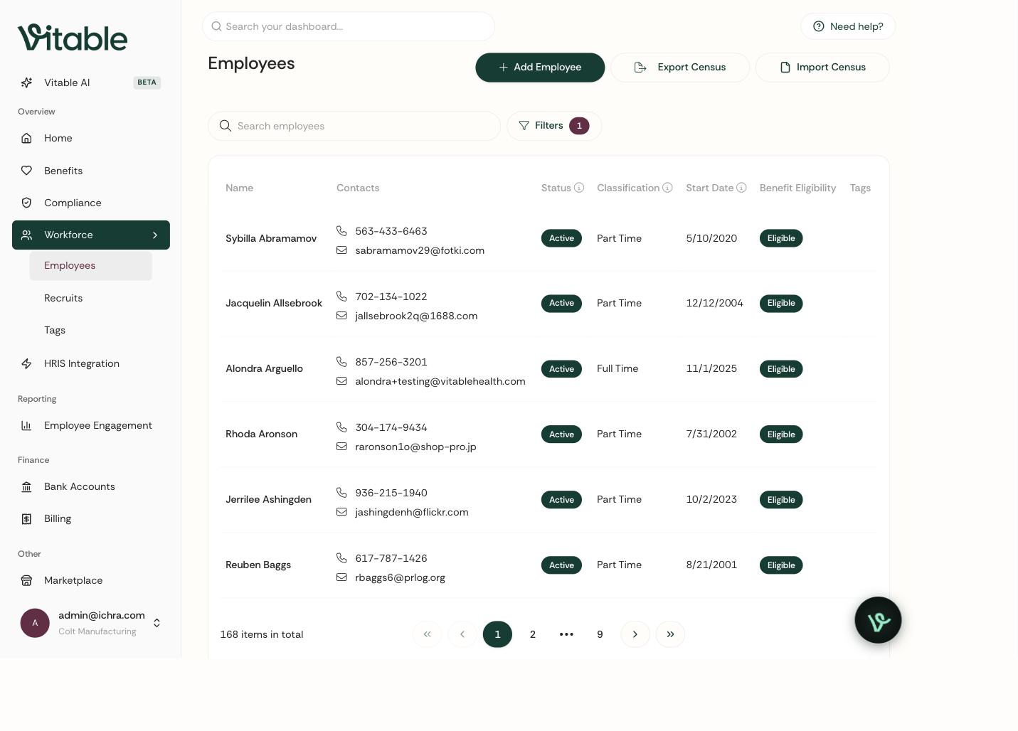 Employee roster synced from the HR system