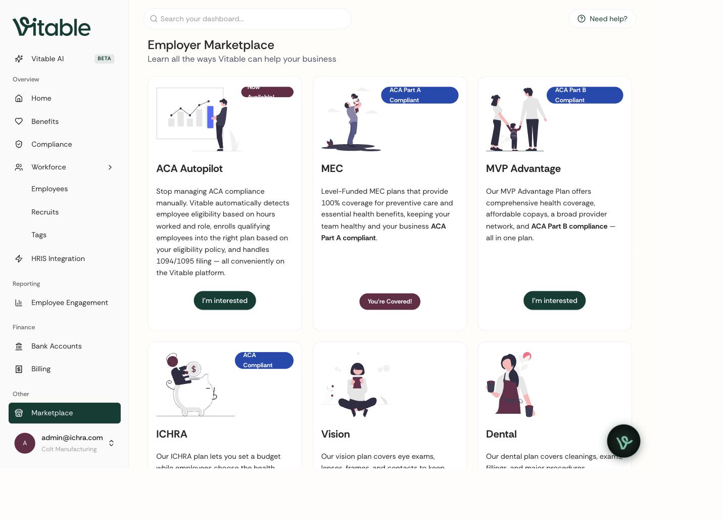 Benefits marketplace with core plans