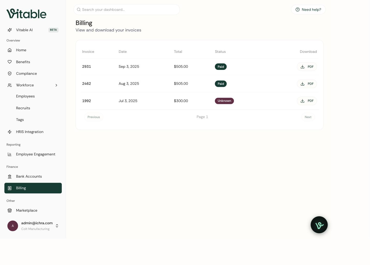 Invoice list with paid status