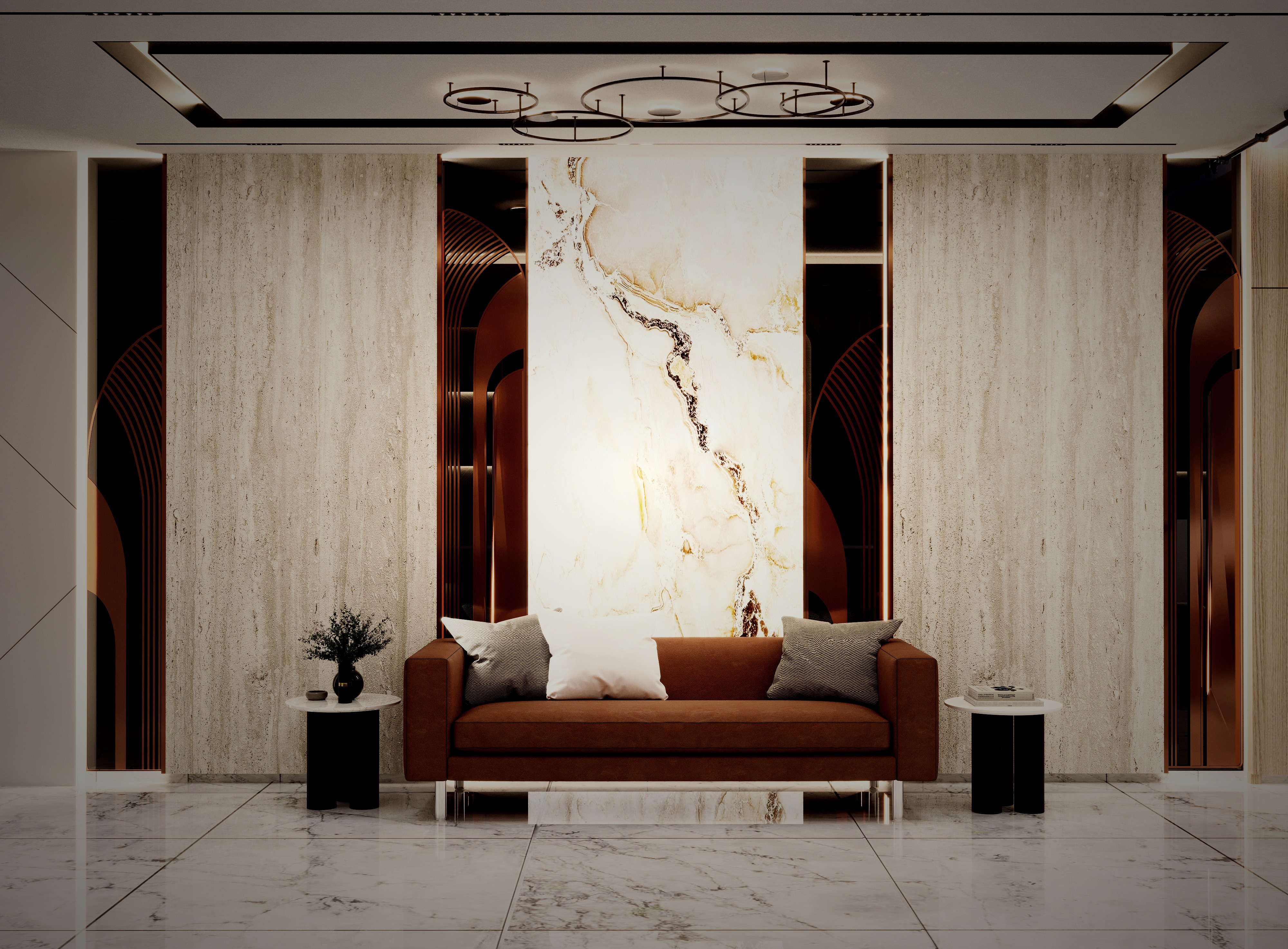 Executive office reception with marble feature wall, Deira