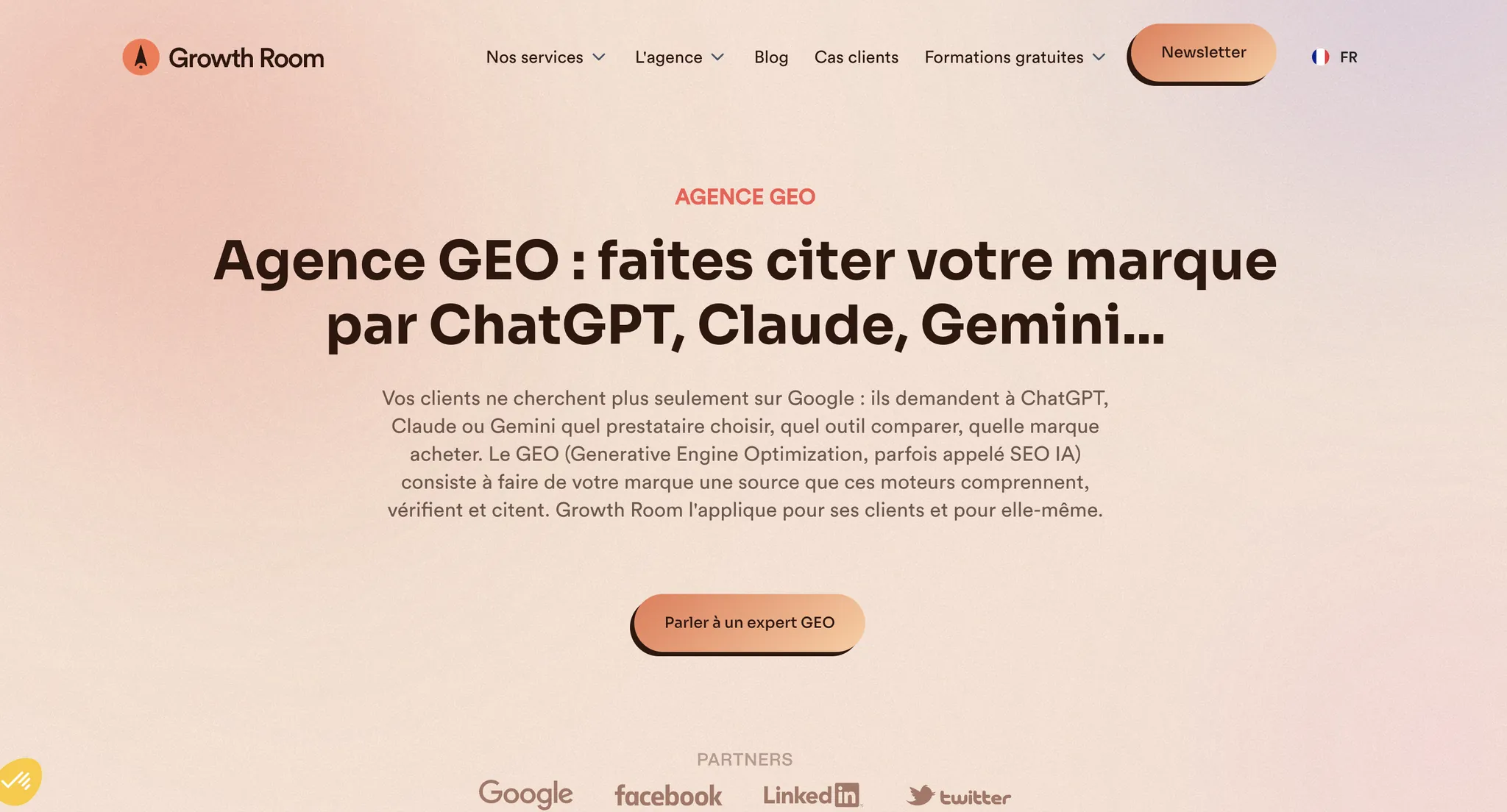 Page agence GEO de Growth Room