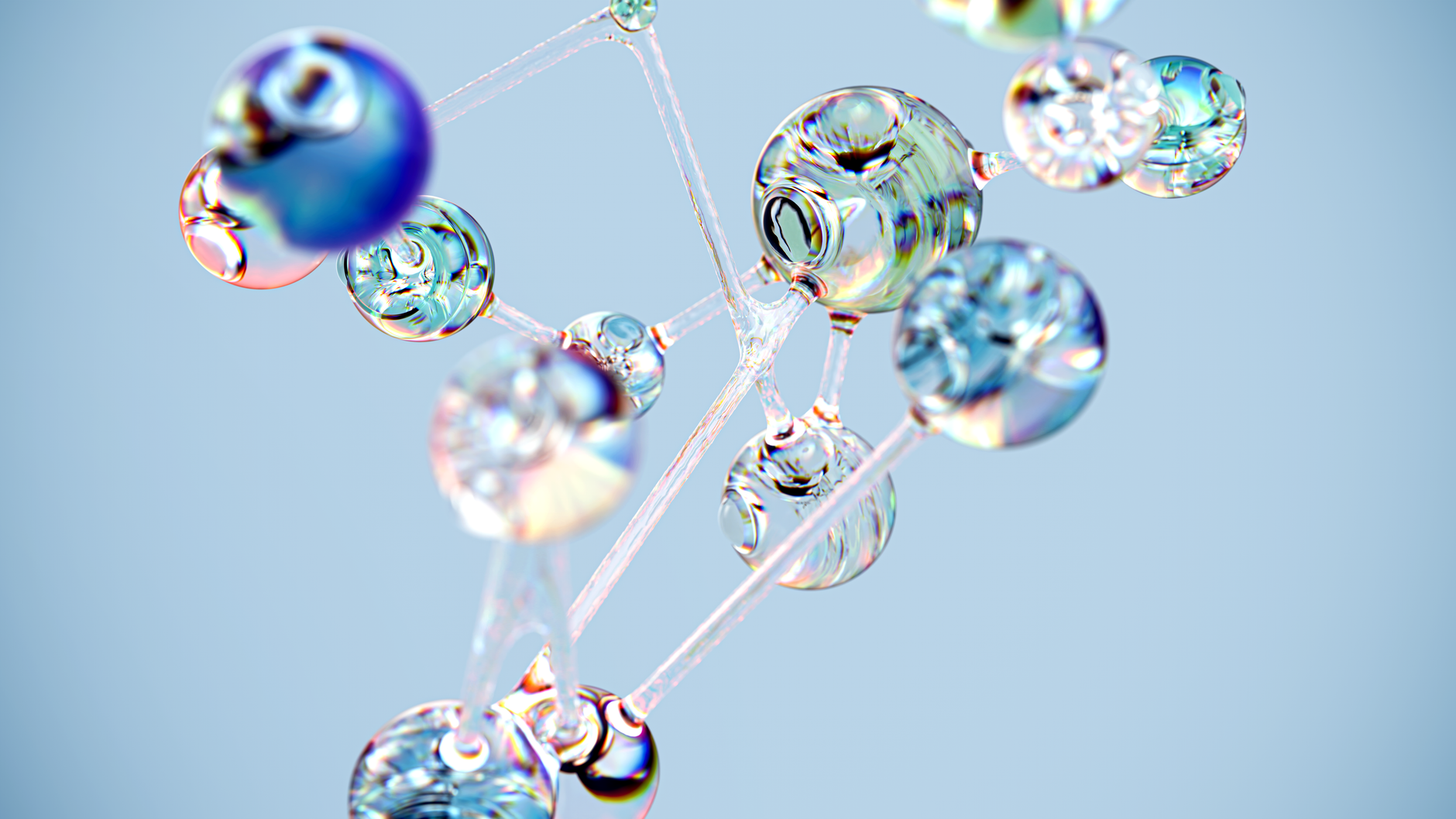 Flowing glass-like molecular structure in blue. Conceptual digital art with a tech twist — Precision Medicine & Genomics