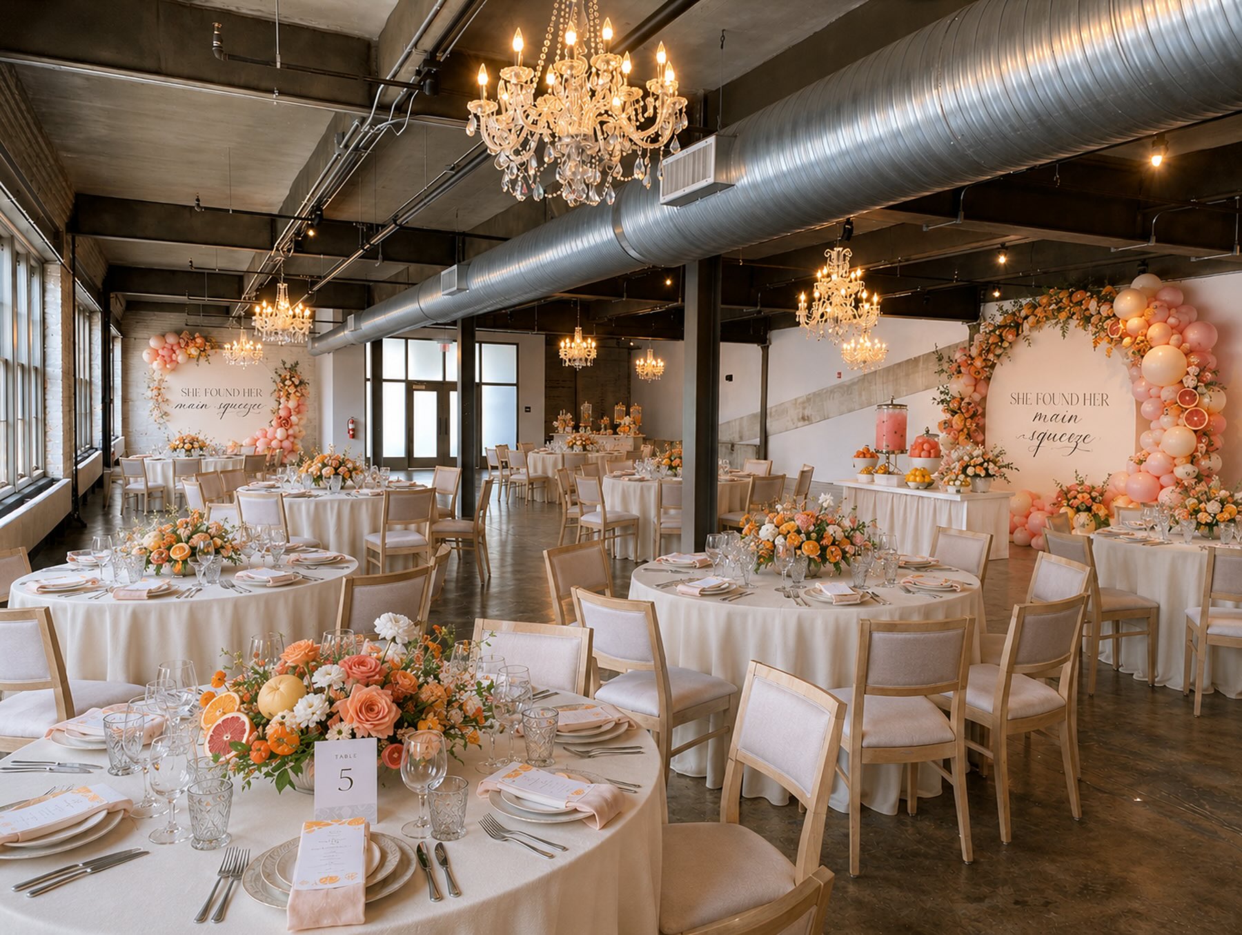 Elegant baby shower setup inside The Bond event venue in Downtown York, PA