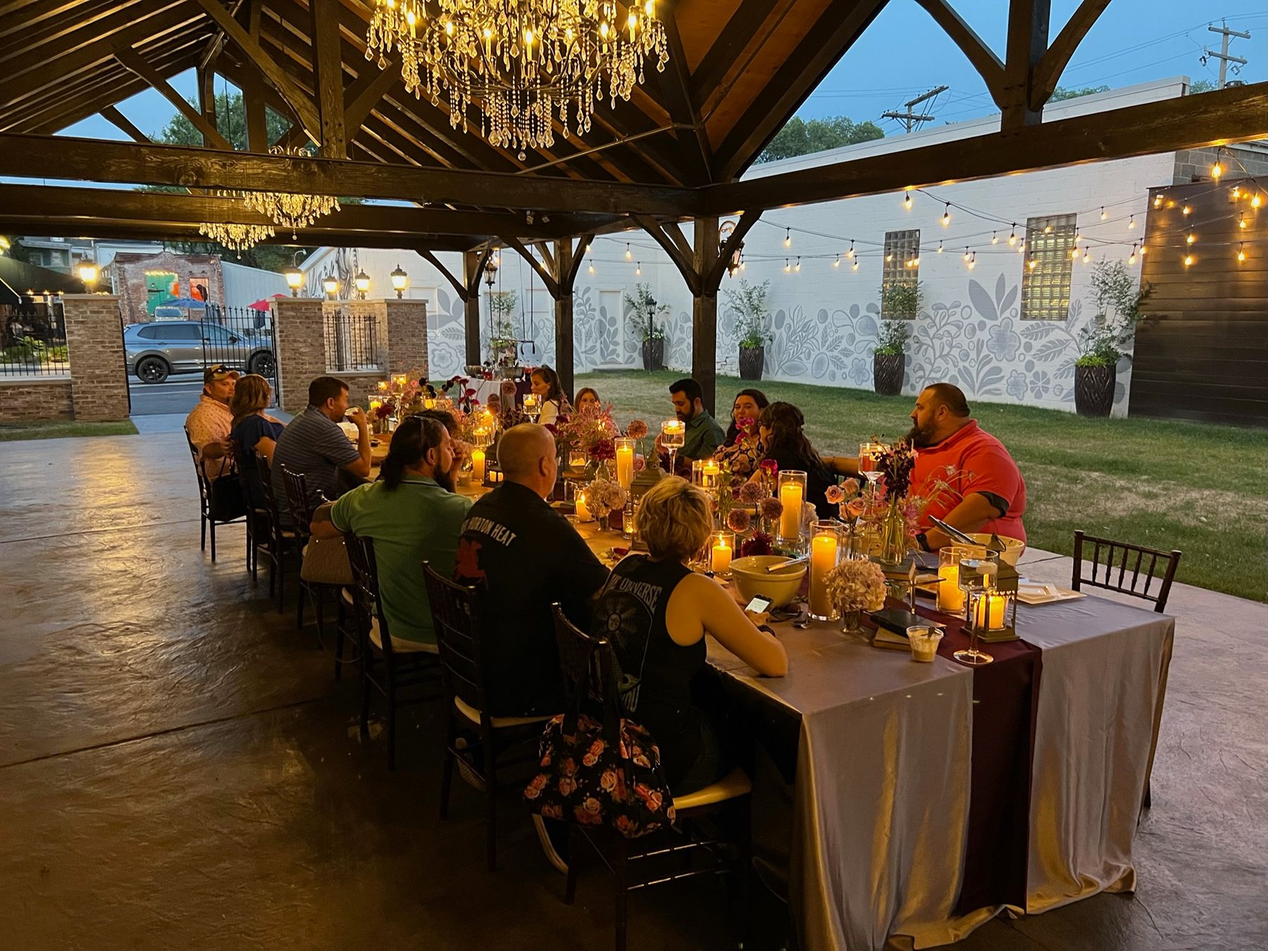 Guests enjoying an evening social event in The Garden Pavilion at The Bond