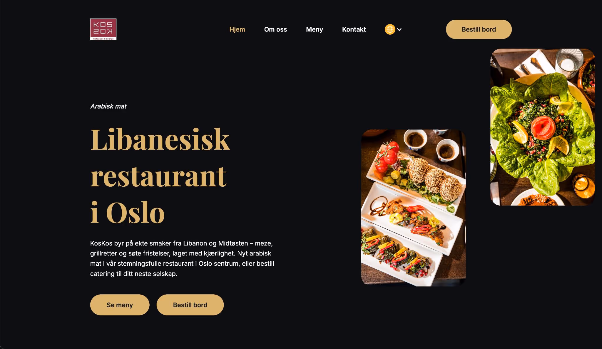Nettside bygget av Eleviad for KosKos – libanesisk restaurant i Oslo som tilbyr arabisk mat, catering og stemningsfull opplevelse