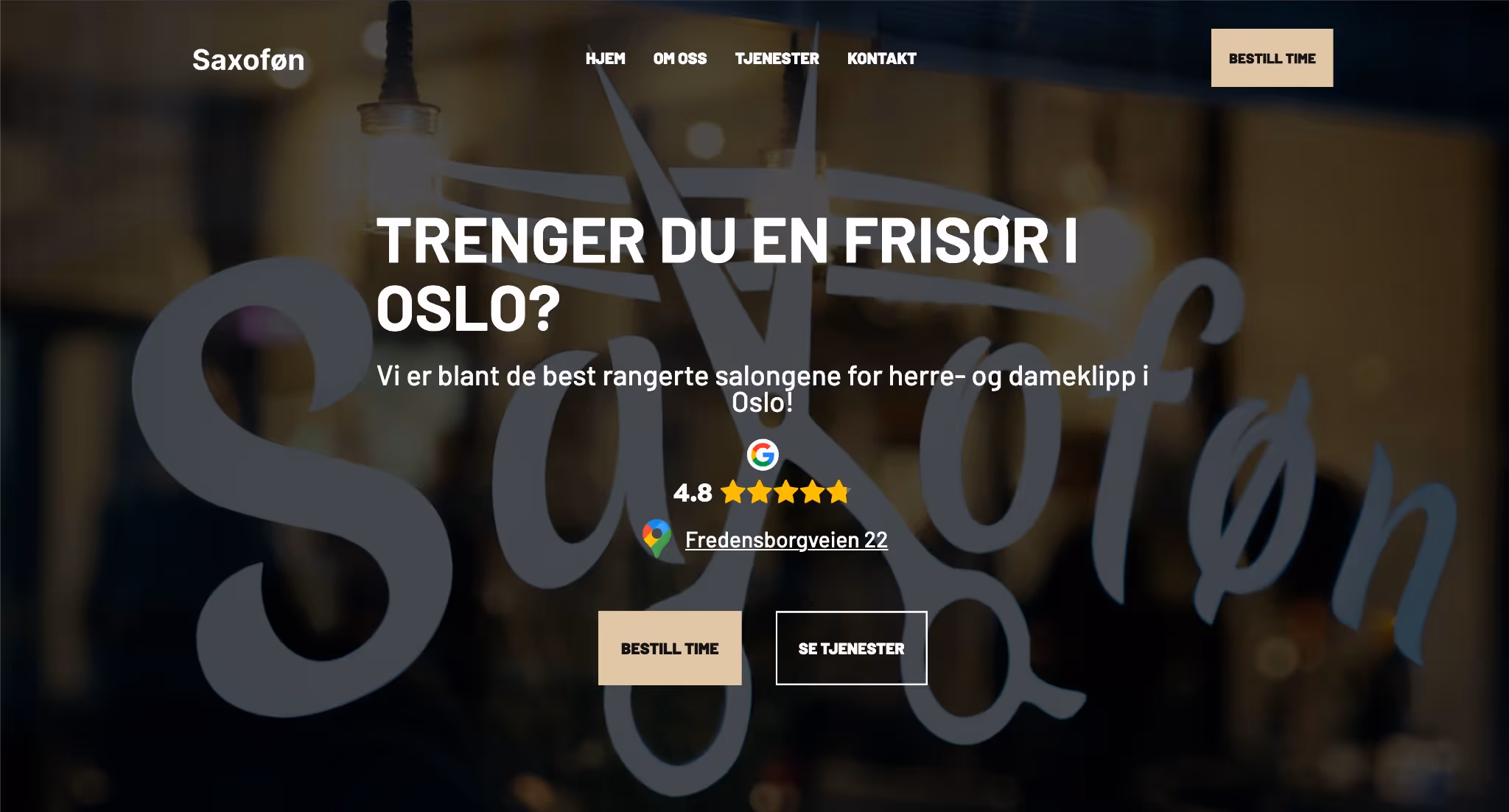 Nettside bygget av Eleviad for Saxoføn frisør i Oslo – en av de best rangerte salongene for dame- og herreklipp