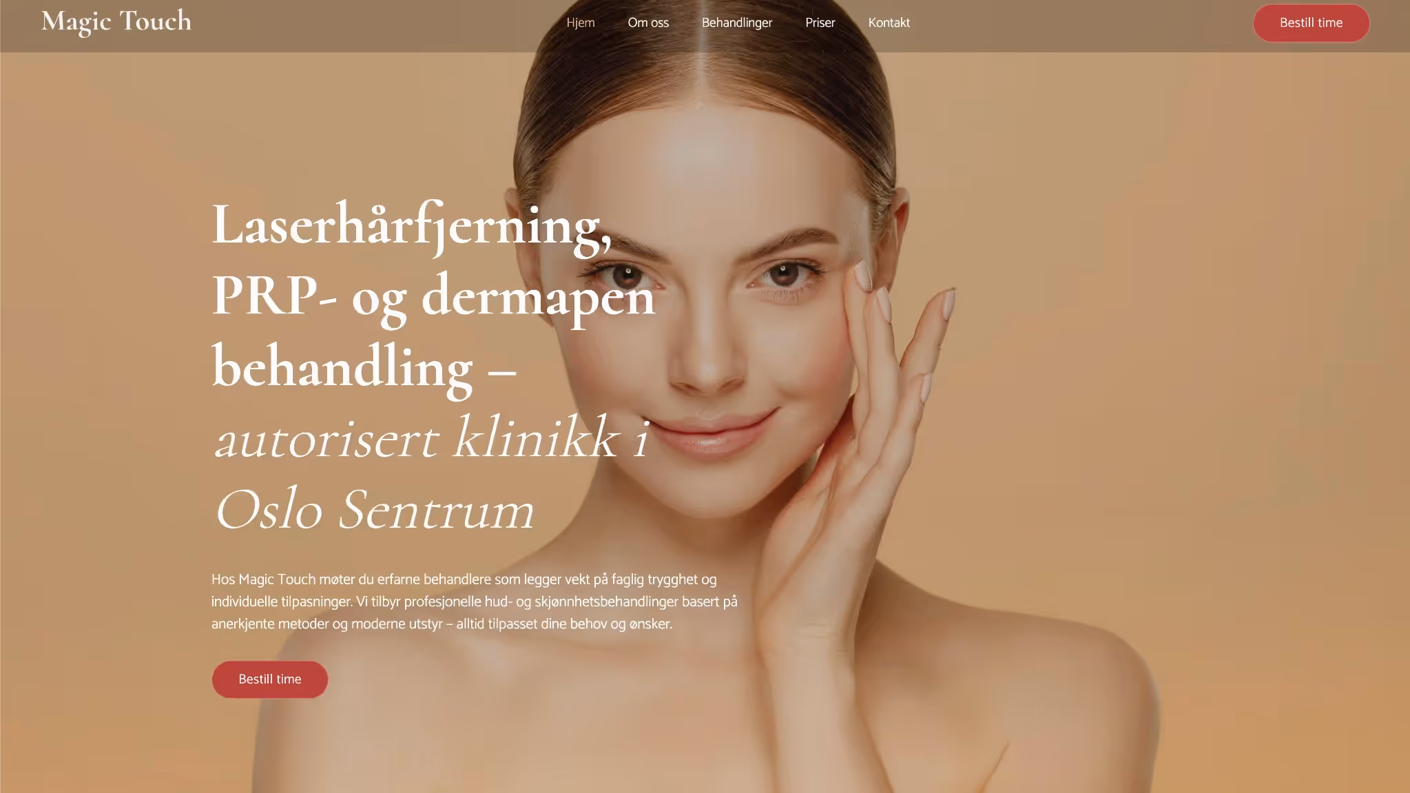 Nettside bygget av Eleviad for Magic Touch – klinikk i Oslo som tilbyr laserhårfjerning, PRP og dermapen behandlinger