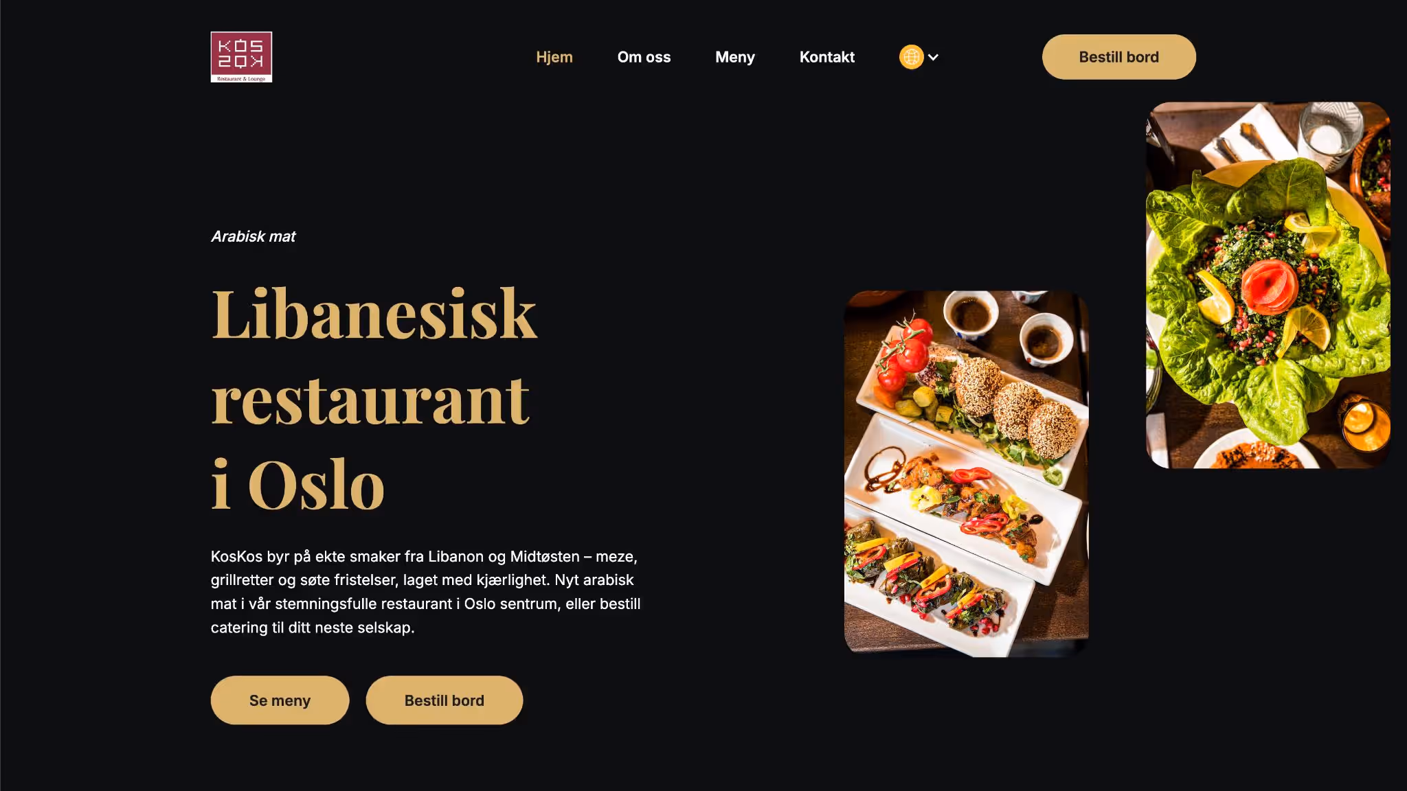 Nettside bygget av Eleviad for KosKos – libanesisk restaurant i Oslo som tilbyr arabisk mat, catering og stemningsfull opplevelse