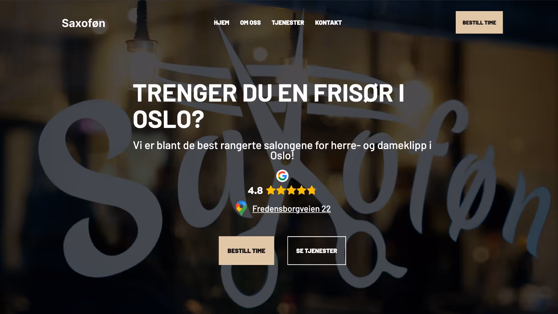 Nettside bygget av Eleviad for Saxoføn frisør i Oslo – en av de best rangerte salongene for dame- og herreklipp
