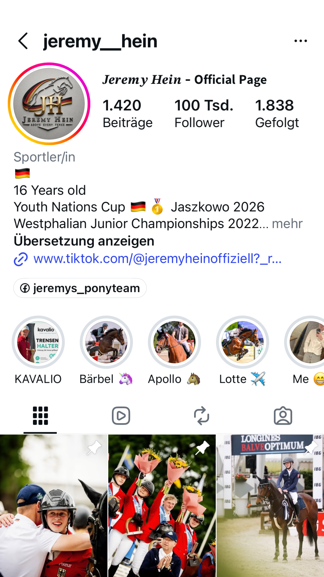 Instagram-Profil Jeremy Hein