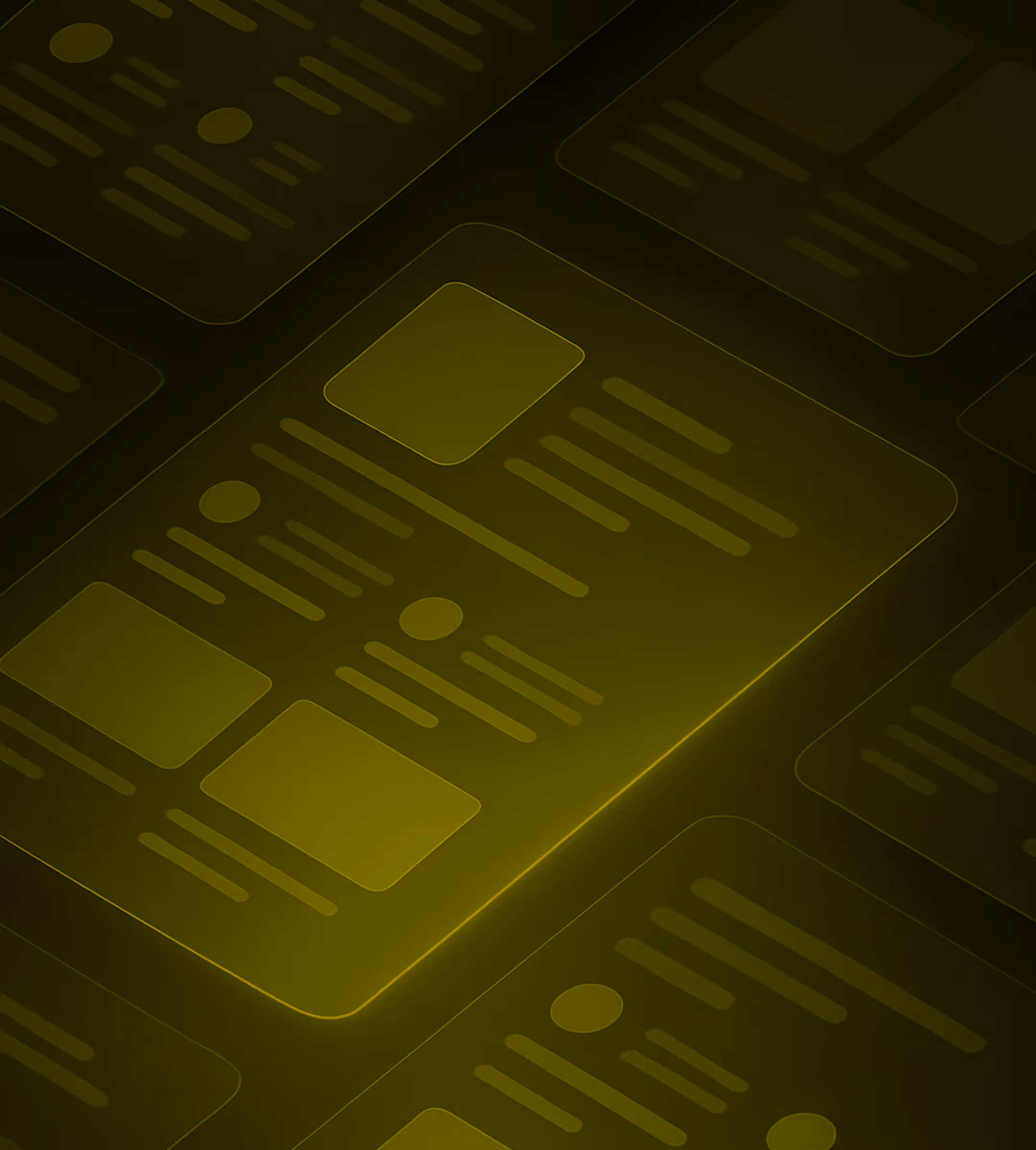 Grafische Darstellung von mehreren abstrakten Benutzerprofilkarten mit Silhouetten und Textlinien in gelb-grüner Farbgebung.