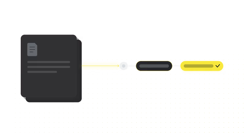 Abstrakte Darstellung eines Dokuments verbunden mit einem zweistufigen Fortschrittsbalken, wobei die letzte Stufe mit einem Häkchen markiert ist.