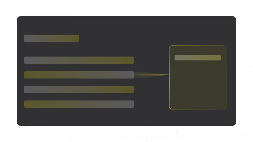 Wireframe mit mehreren horizontalen, teilweise überlappenden Balken links und einem rechteckigen Kasten rechts, verbunden durch eine Linie.