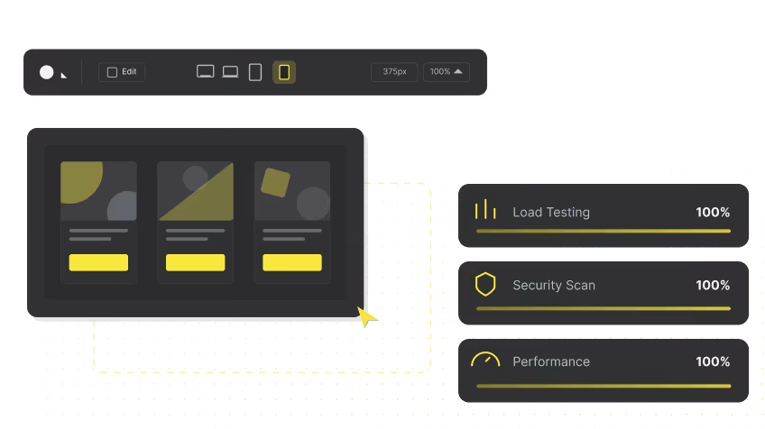 Webseiten-Builder mit 100% Load Testing, Security Scan und Performance