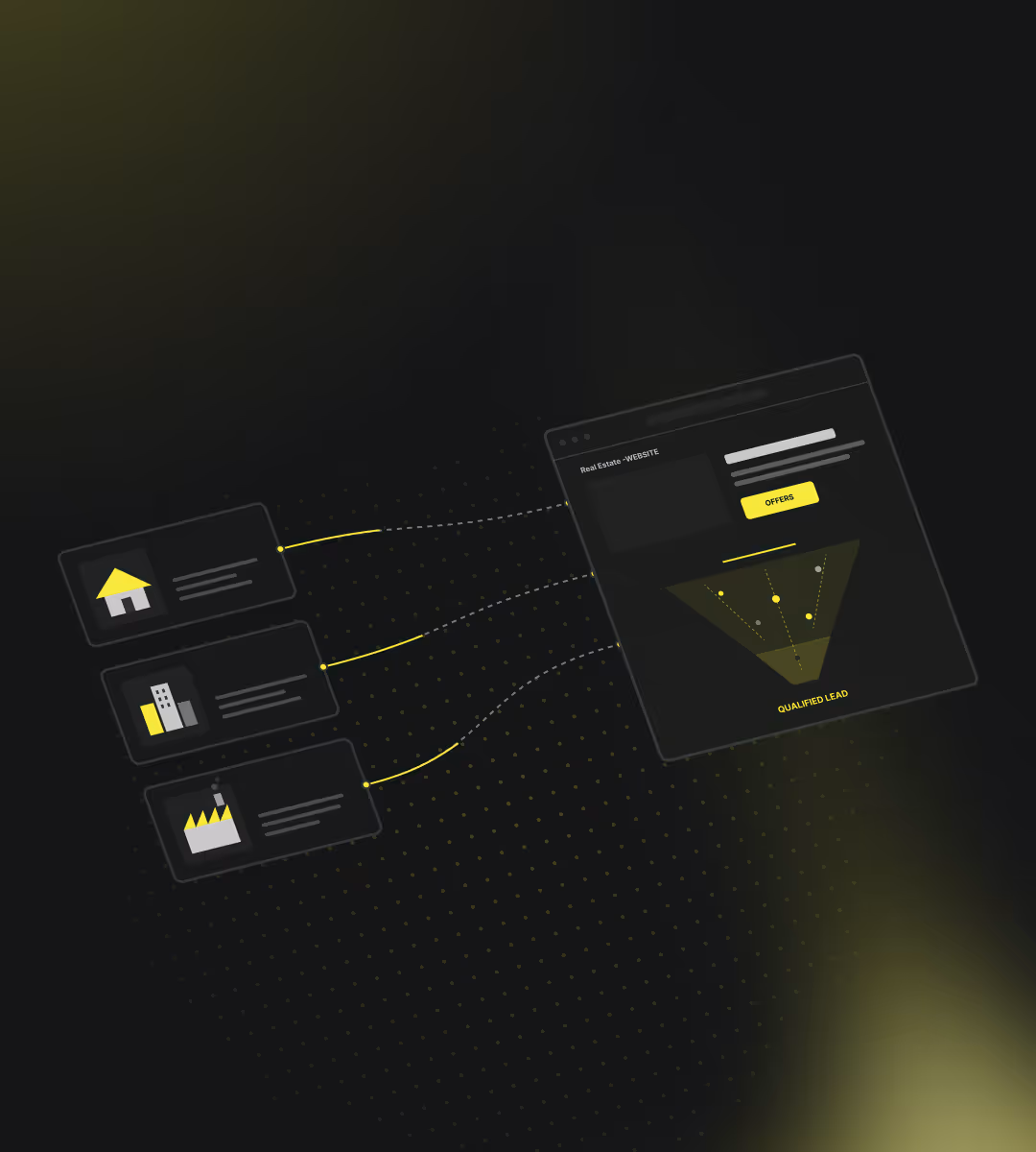 Diagramm eines Immobilien-Websites-Trichters, der verschiedene Immobilienarten in qualifizierte Leads umwandelt.