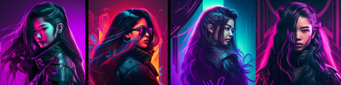 Запрос: An Asian woman with long hair, synthwave, — ar 1:1