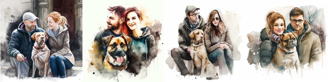 Запрос: A couple with a dog in watercolor sketch