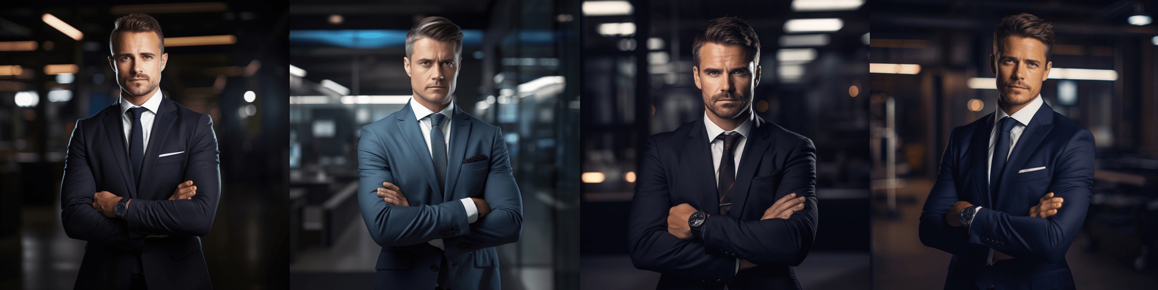successful man in suit with arms crossed, business environment real photography style, Nikon D850 and 35mm f/1.8 lens, accent lighting, global illumination
