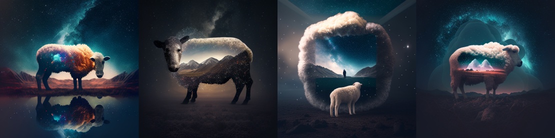 Запрос: Double exposure of landscape and a sheep