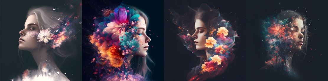 Запрос: A beautiful woman, flowers and firework, double exposure