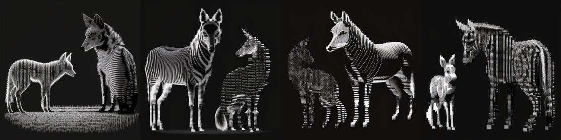 Запрос: A zebra and a fox, ASCII art