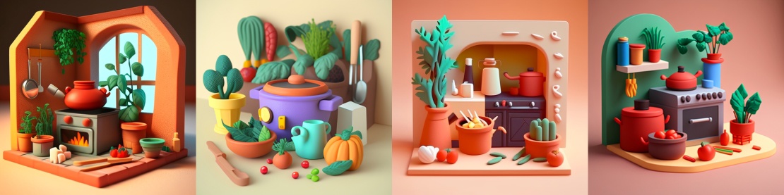 Запрос: Plasticine kitchen with plants, cooking pots and vegetables