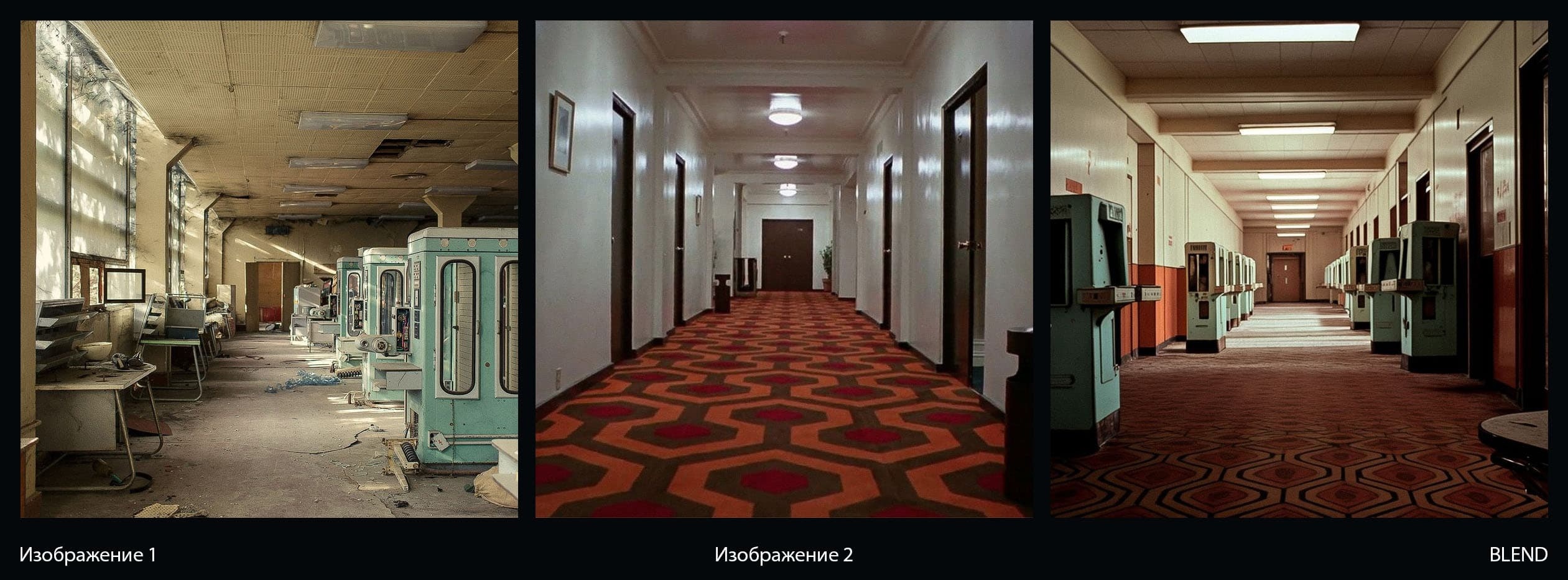 Смешивания заброшенной кино-площадки в Тбилиси и сцены из фильма The Shining (1980)