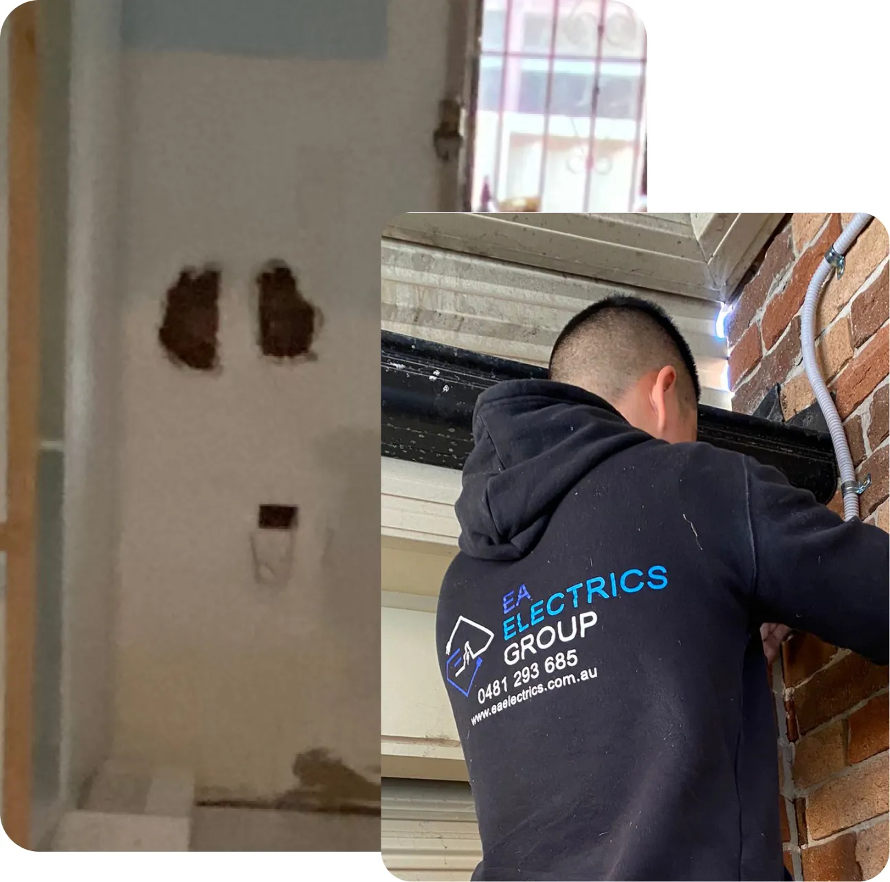 Image of Patrick from EA Electrics working on electrical wiring