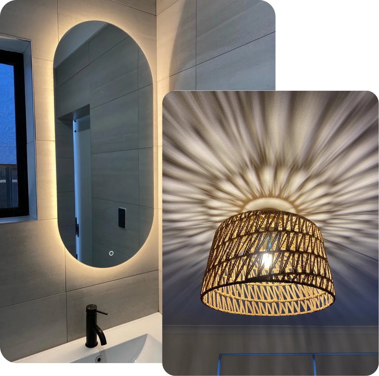 Image of a mirror surrounded by bright lights