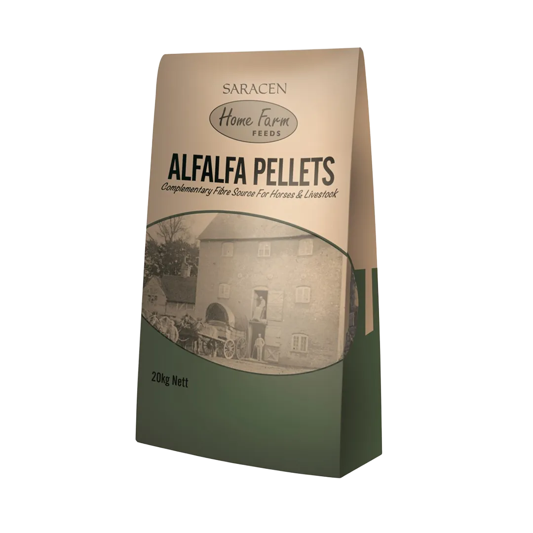 High fibre alfalfa pellets for forage replacement or supplemental fibre.