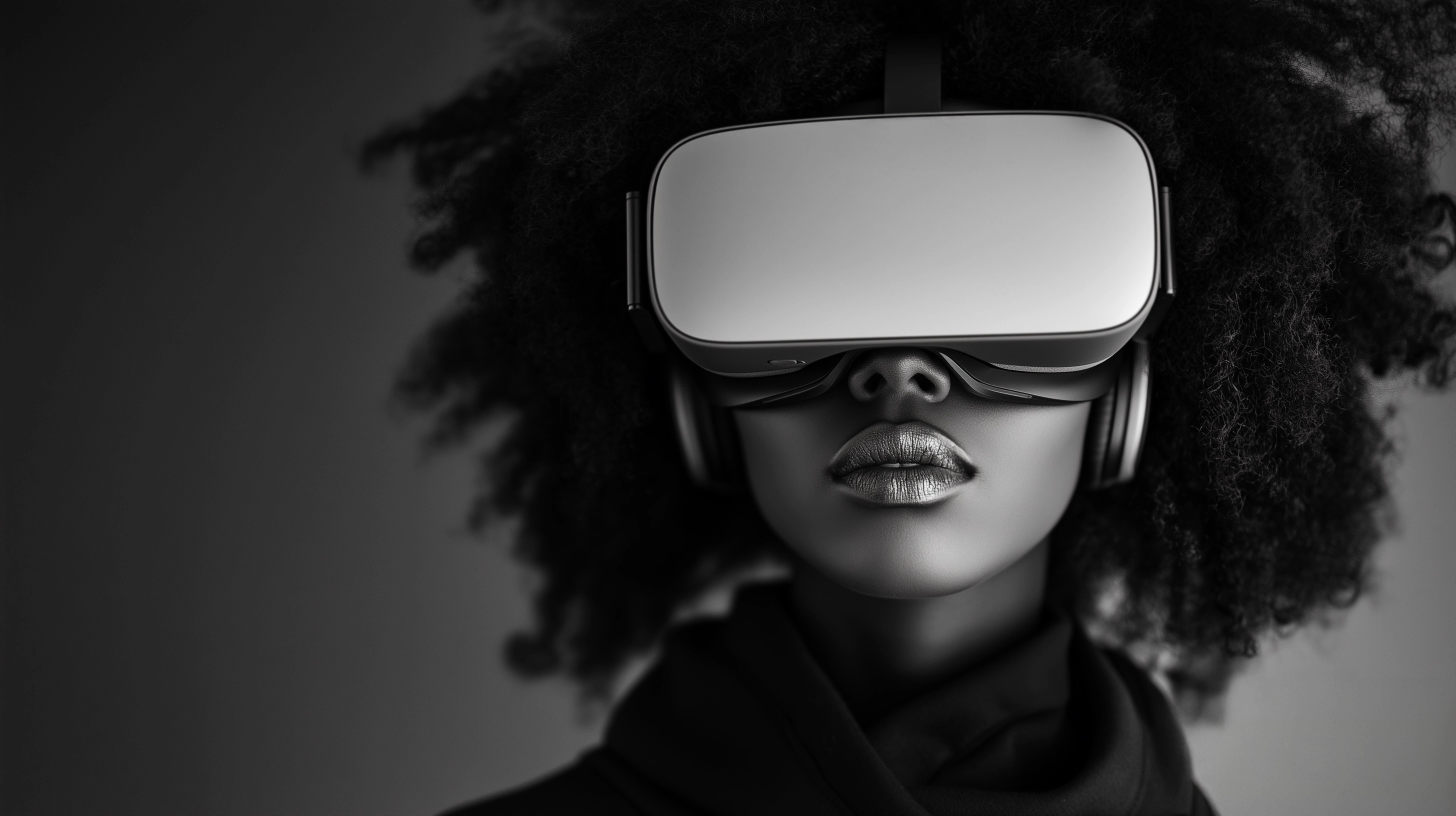 woman with an afro hairstyle in a VR headset