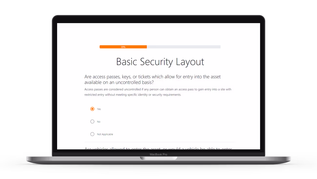 Protect Duty Solution Questionnaire mockup on laptop.