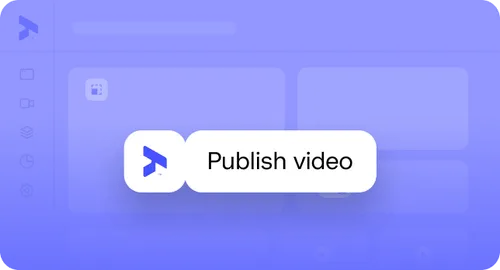 Button with an icon and text that says 'Publish video' on a blue blurred interface background.