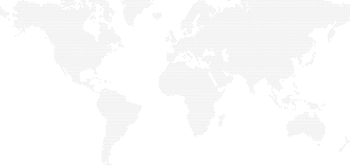 World map depicted with small gray hexagonal dots on a black background.