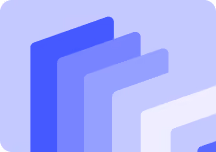Stylized blue and purple overlapping geometric shapes with rounded corners on a light purple background.
