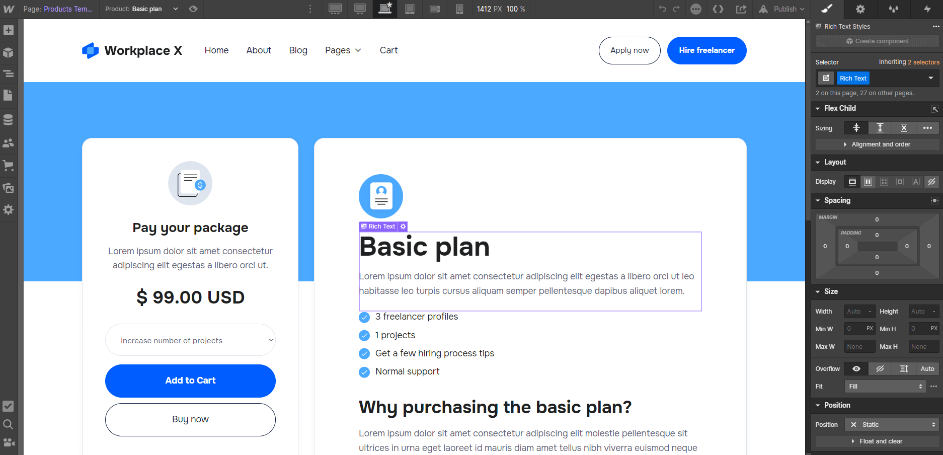 Ecommerce Page - Workplace X Webflow Template