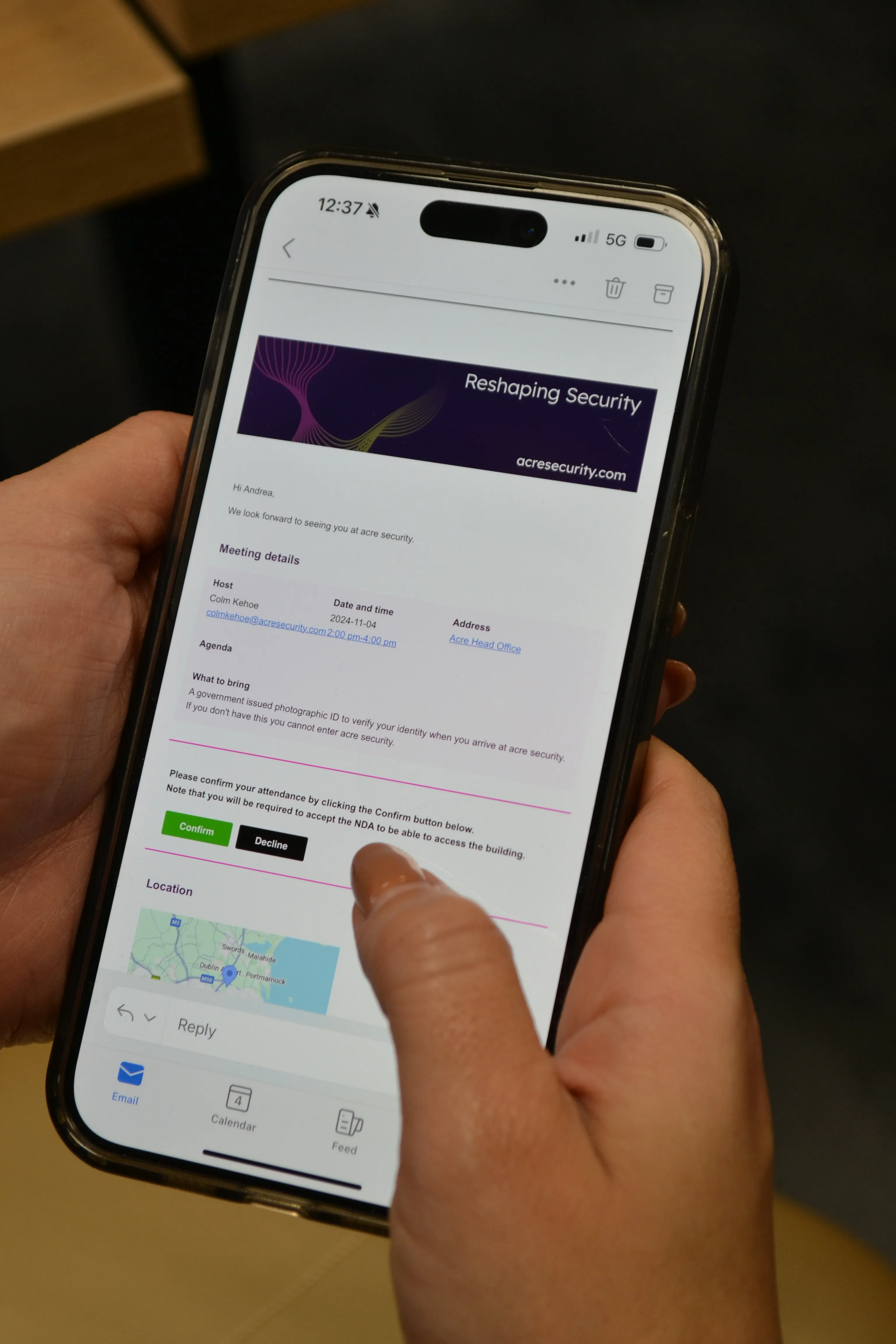 acre Visitor Management mobile visitor confirmation