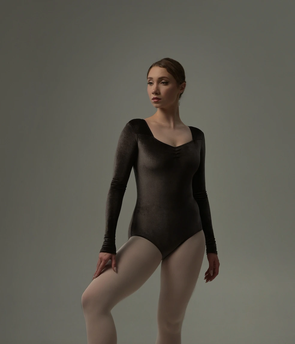 Brown Velvet Long-Sleeve Leotard
