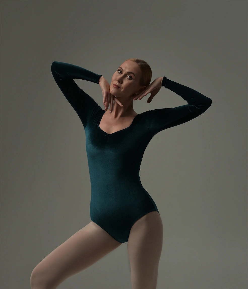 Teal Velvet Long-Sleeve Leotard