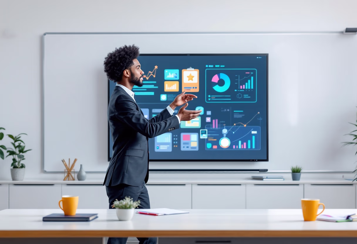image of teacher using a smartboard (for a edtech)