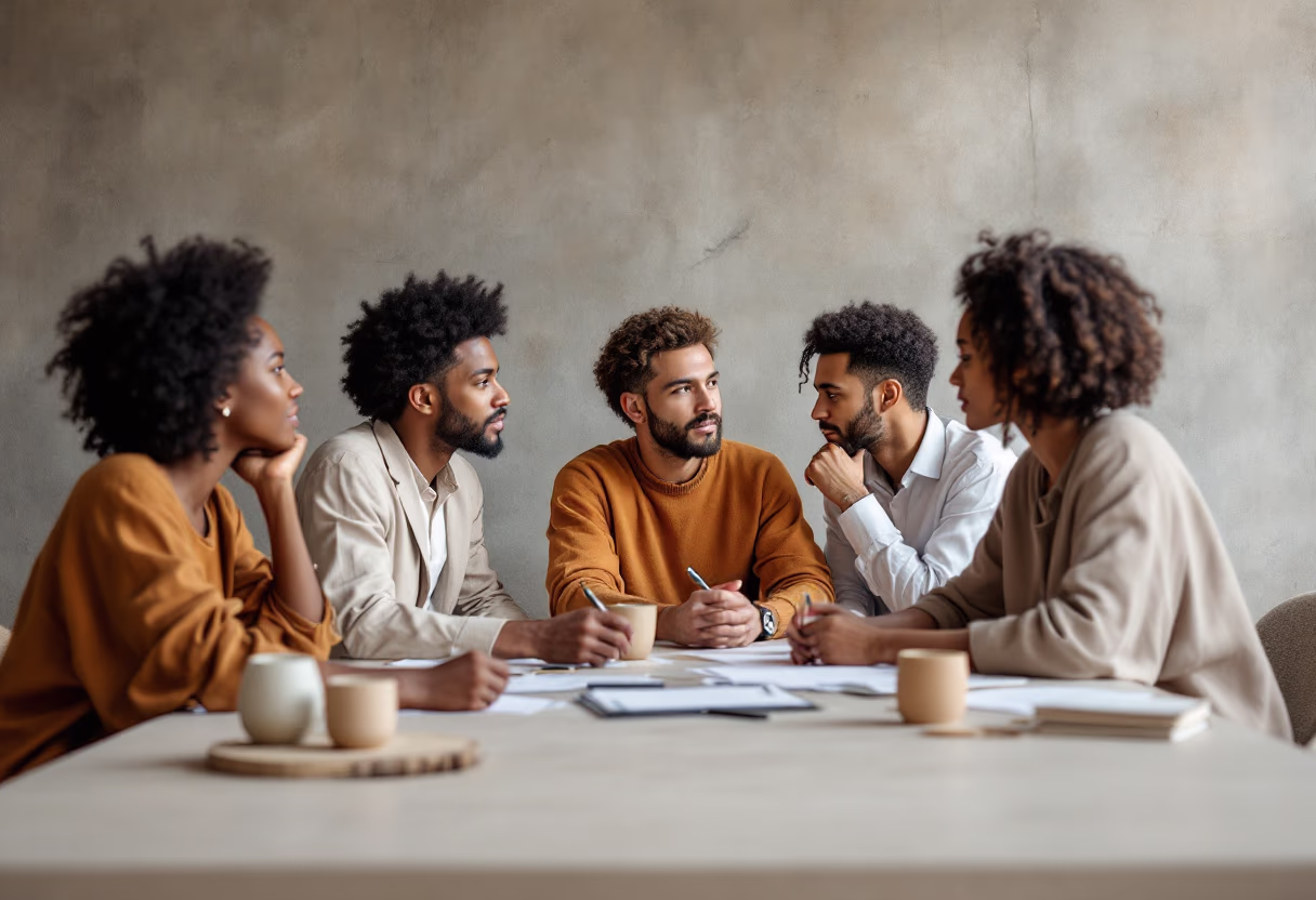 image of accountants meeting in an office with tactile materials