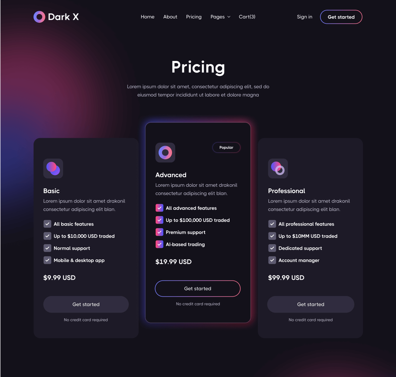 Pricing - Dark X Webflow Template
