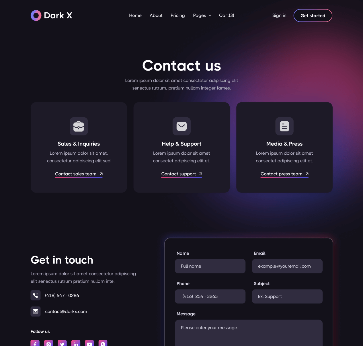 Contact - Dark X Webflow Template